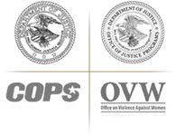 Department of Justice, COPS, and Office of Violence Against Women logos.