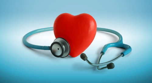 Red heart shape surrounded by a stethoscope