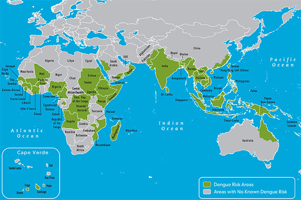 Map 3-2 Distribution of dengue, Eastern Hemisphere
