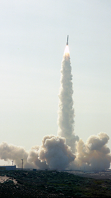 Landsat 5 taking off from Vandenberg Air Force Base, Lompoc Calif. on March 1, 1984.