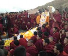 Tibetans praying over the body of a self-immolator in Rebgong, Nov. 8. Photo courtesy of an RFA listener.