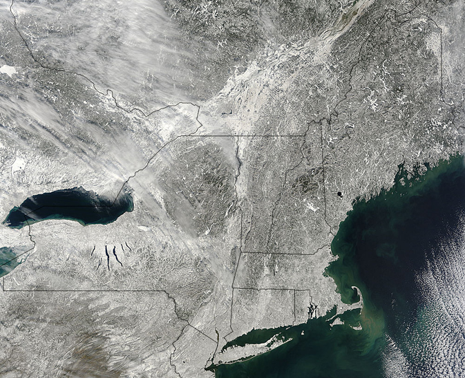satellite image of New England snowfall