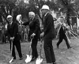 Image: National Gallery of Art President Paul Mellon, Chief Justice of the United States and Gallery Chairman Warren Burger, and J. Slater Davidson, Jr., president of the Chas. H. Tompkins Company, at the ground-breaking for the East Building