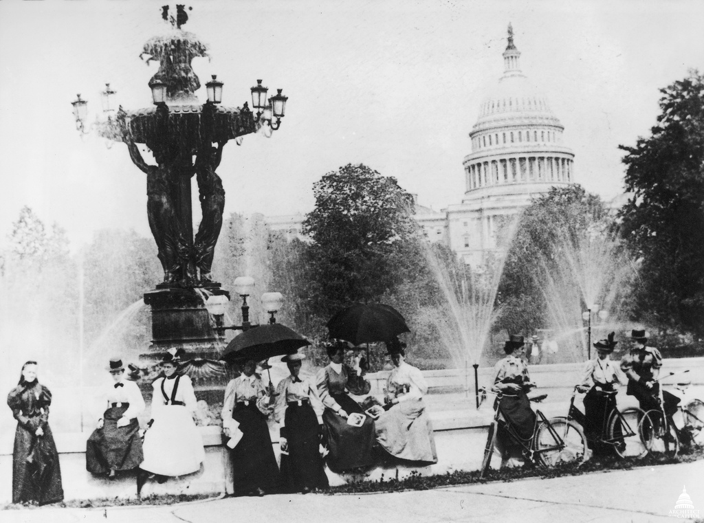 Image description: This photo was taken in 1890 in front of the Bartholdi Fountain on the National Mall in Washington, DC. You can see the U.S. Capitol in the background.
Photo from the Architect of the Capitol