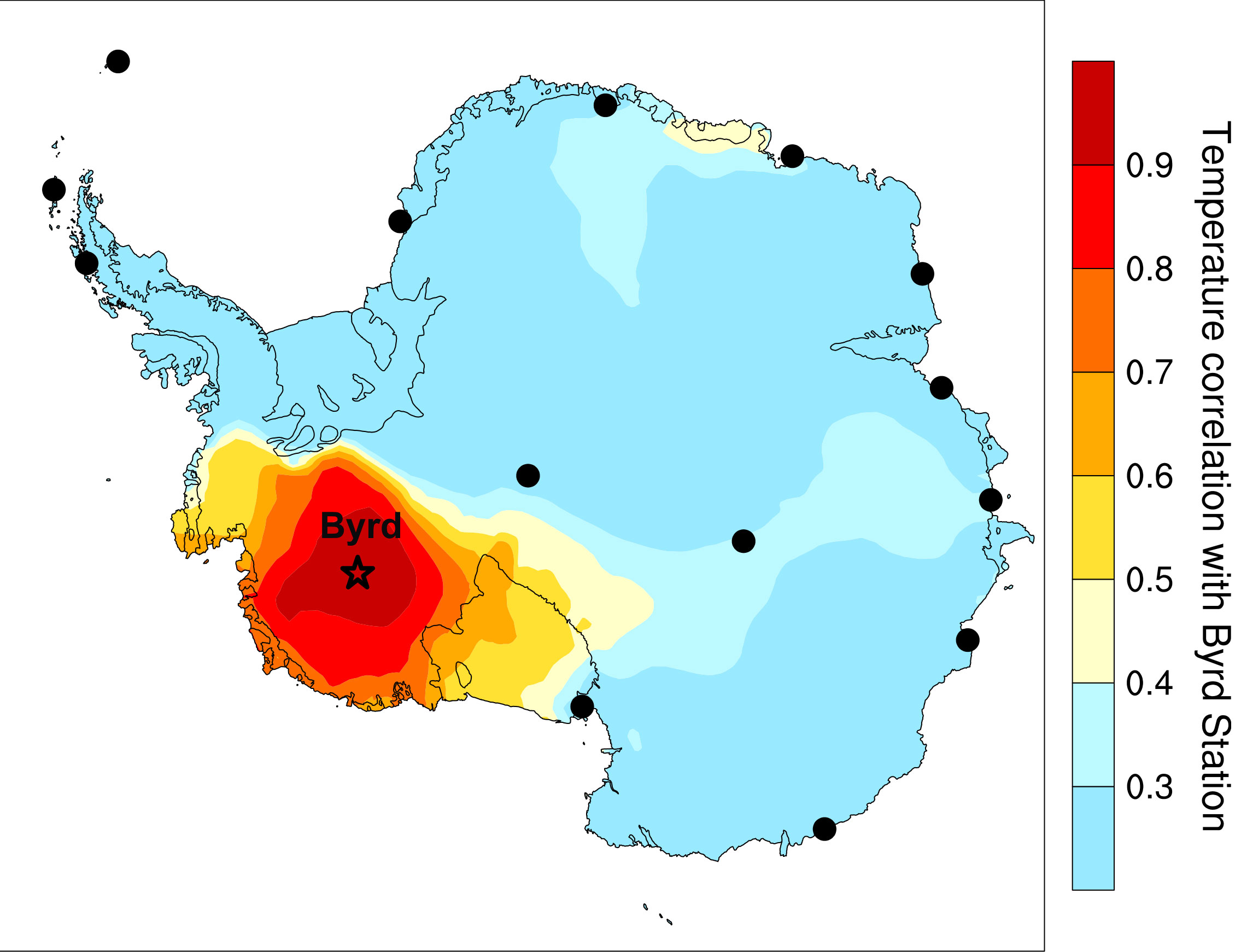 A graphic showing the relative Antarctic  warming