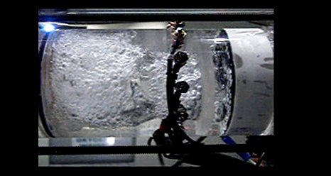typical gas core for two-phase injection to help increase understanding of how to separate gases and liquids in microgravity as visualized by this image extracted from high speed video as part of the Two Phase Flow Separator Experiment (NASA)