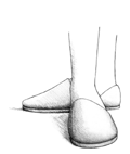 Drawing showing two feet clad in slippers.