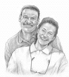 Drawing of a smiling, young African American couple.