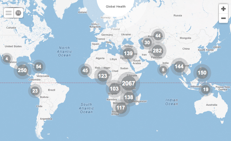 Map of USAID Global Health projects - Click to view interactive map