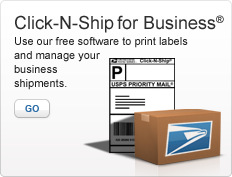 Click-N-Ship for Business®. Use our free software to print labels and manage your business shipments. Go. Image of shipping box and printed label.