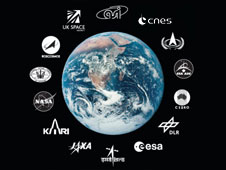 Image of Earth with ISECG parter logos surrounding it