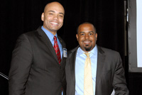 Eugene Schneeburg, Director of the Center for Faith-based and Community Initiatives, U.S. Department of Justice, with Joshua DuBois, Special Assistant to the President and Executive Director, White House following their participation in the Plenary Panel "Turning Pain into Action – the Killing Must Stop"
