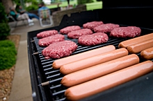 Burgers and hot dogs on the grill