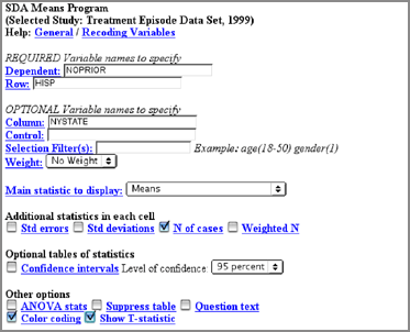 Figure 6. Comparison of Means Input Screen