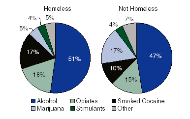 Figure 2. Primary Substance of Abuse, by Homeless Status: 2000