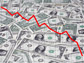 Illustration showing a pile of dollar bills and a red line going down