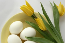 Eggs and spring tulips