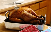 Cooked turkey with thermometer