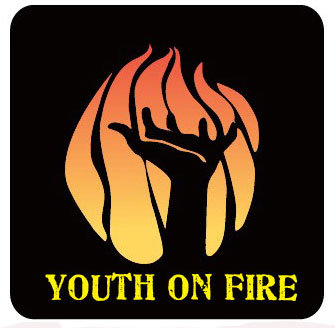 Youth on fire logo, showing a hand reaching up through a flame.