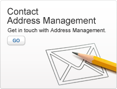 Contact Address Management. Get in touch with Address Management. Photo of a pencil and an illustration of an envelope. Go.