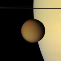 Artist's concept of Cassini's Titan flyby