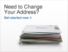 Need to Change Your Address? Get started now. Image of a stack of mail.