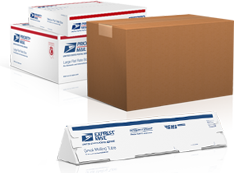 Image of Priority Mail® boxes, Express Mail® Small Mailing Tube packaging, and standard shipping supplies.