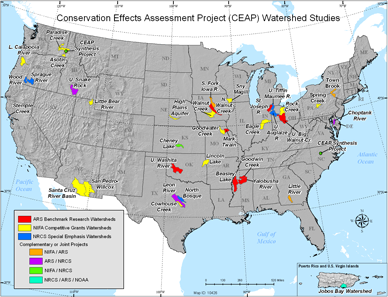 Thumbnail image of a map showing the location of the CEAP watersheds