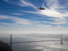 On Sept. 20, 2012, space shuttle Endeavour, mounted atop its 747 Shuttle Carrier Aircraft, flew over the Golden Gate Bridge and visited NASA Ames Research Center.