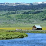 Photograph of a ranch in the Green River valley in the Rocky Mountains of western Wyoming.
