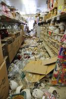 A magnitude 7.2 earthquake struck this market on Easter Sunday leaving a trail of broken merchandise and products on the floors