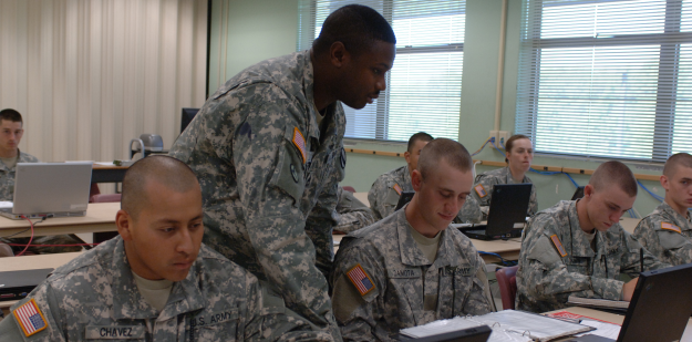 Soldiers training in classroom.