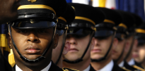 Close up of Soldiers in Dress Blue uniforms