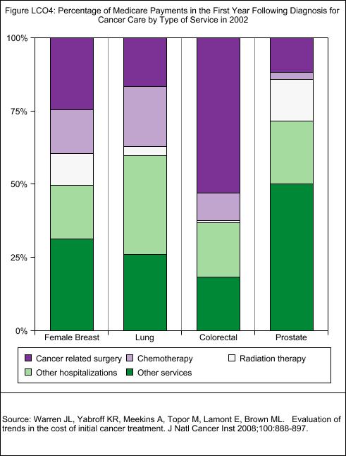 Percentage of Medicare Payments in the First Year Following Diagnosis, 2002. Click to Enlarge.