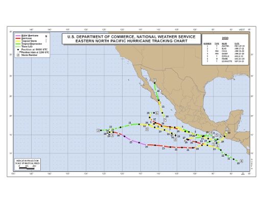 2010 Eastern Pacific Hurricane Season Track Map