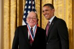 Sidney Drell, emeritus deputy director of SLAC, with President Obama on Feb. 1, 2013, wearing the National Medal of Science. | Photo credit: Ryan K. Morris/National Science & Technology Medals Foundation
