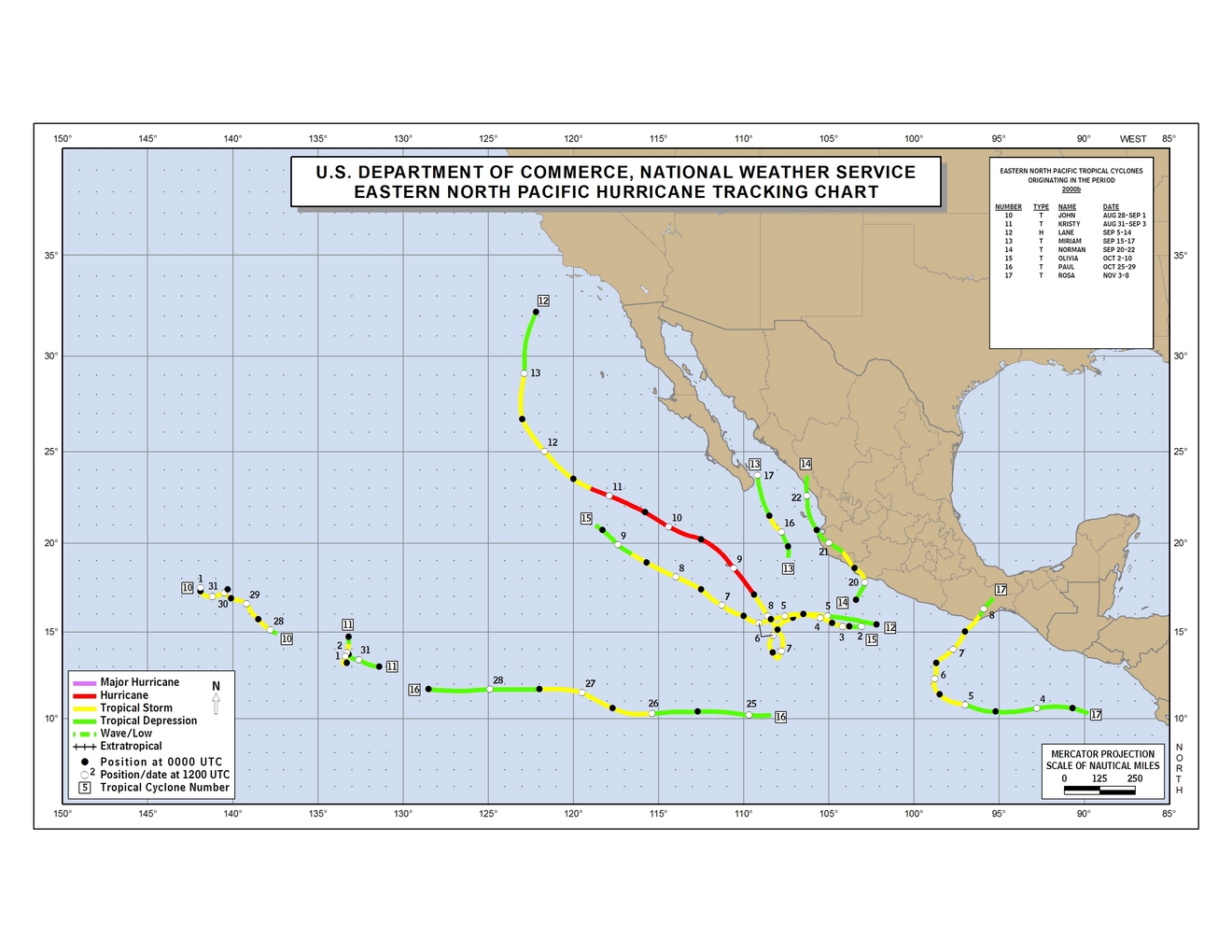 2000 Eastern Pacific hurricane season track map part b