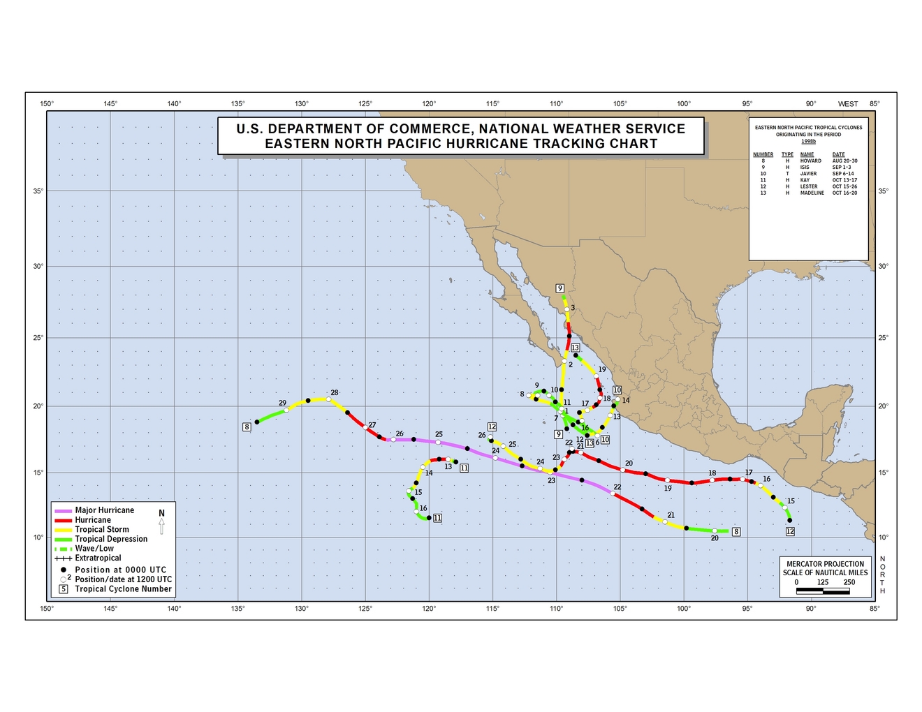 1998 Eastern Pacific hurricane season track map part b