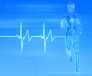 person running with EKG graph