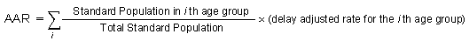 Formula for the age adjusted rate using delay adjusted rate for the ith age group