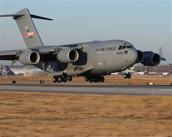 C-17 aircraft arrives at the 164th Airlift Wing