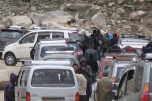 A traffic jam following the power outage in Kargil, Kashmir