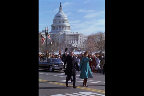 Jimmy and Rosalynn Carter Walk Down Pennsylvania Avenue During the 1977 Inaugural Parade