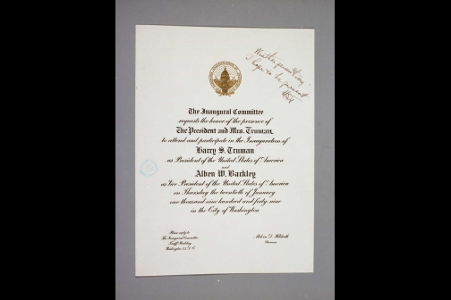 Invitation to the 1949 Inauguration of Harry S. Truman Addressed to The President and Mrs. Truman