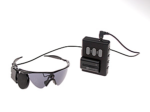 The Argus II consists of a miniature video camera mounted on a pair of sunglasses and a belt-worn processing unit.