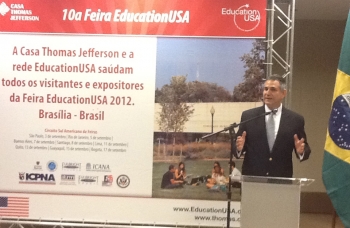 Under Secretary for International Trade Francisco J. Sánchez launches the EducationUSA Fair in Brazilia, Brazil on September 1, 2012.
