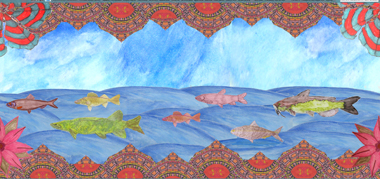 One of the designs (“Fish Flow”) that you can vote for in the Philadelphia Water Department's Rain Barrel Art Contest