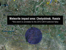 A meteor seen flying over Russia on Feb. 15 at 3:20: 26 UTC impacted Chelyabinsk.