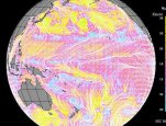 he SeaWinds scatterometer aboard NASA's QuikSCAT satellite collected the data used to create this multicolored image of winds on the surface of the Pacific Ocean. This image taken on Jan. 8, 2004, sh