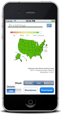 Aplicación FluView para iPhone: pantalla de actividades